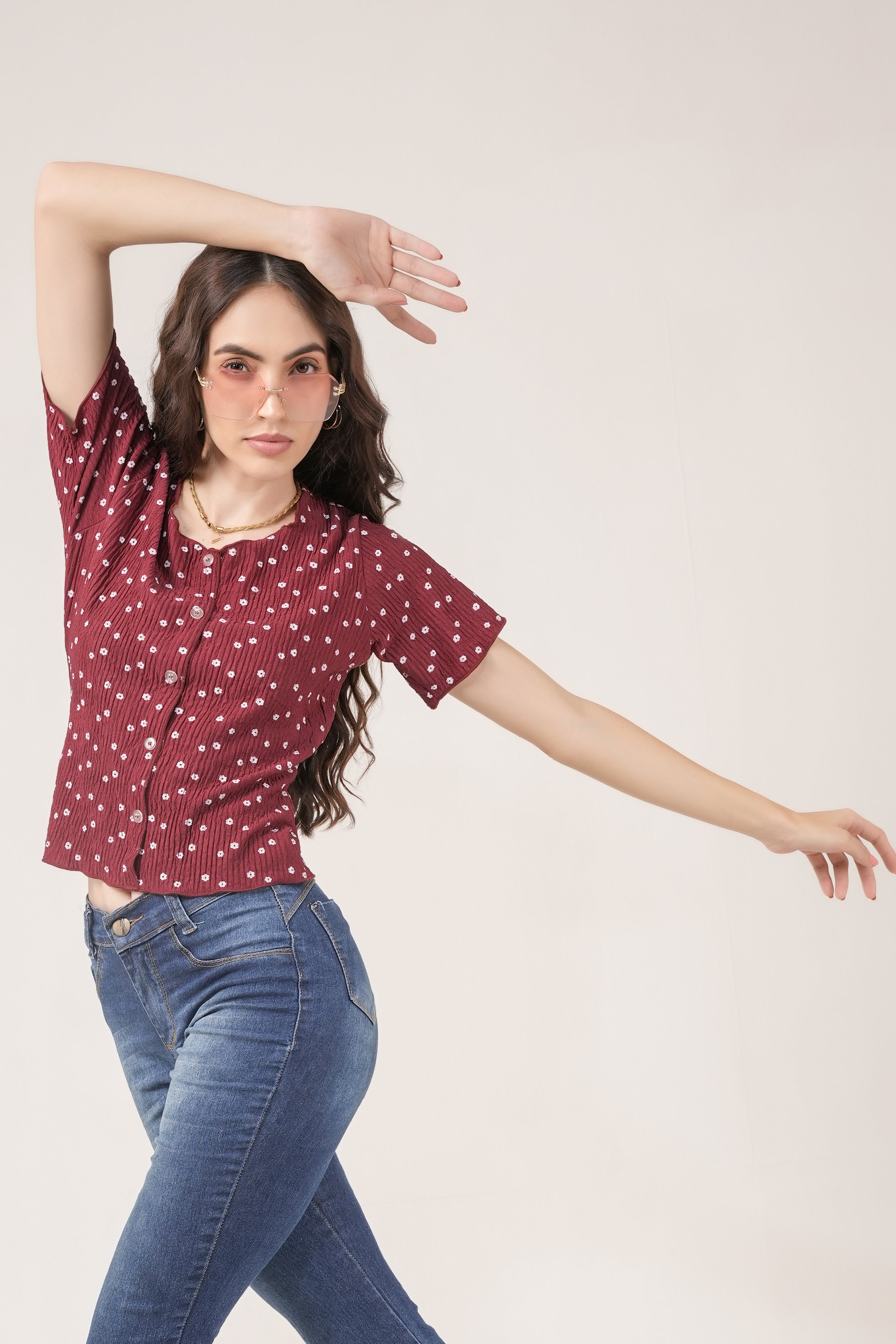 Clobug Women Floral Print Round Neck Short Sleeve Regular Top