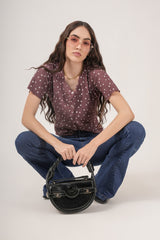 Clobug Women Floral Print Round Neck Short Sleeve Regular Top