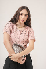 Clobug Women Floral Print Round Neck Short Sleeve Regular Top