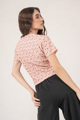 Clobug Women Floral Print Round Neck Short Sleeve Regular Top