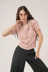 Clobug Women Floral Print Round Neck Short Sleeve Regular Top
