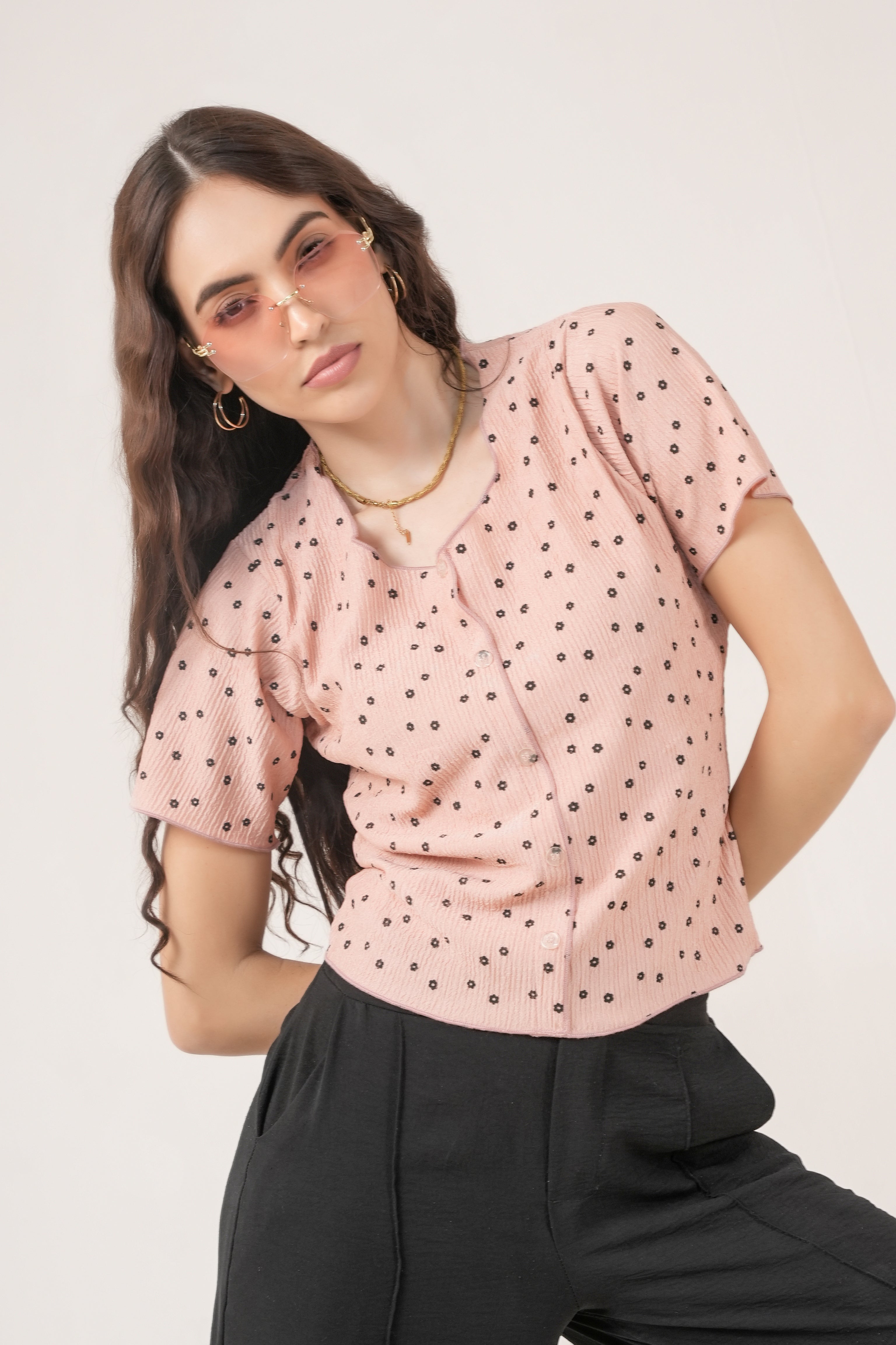 Clobug Women Floral Print Round Neck Short Sleeve Regular Top