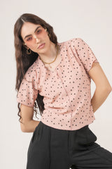 Clobug Women Floral Print Round Neck Short Sleeve Regular Top