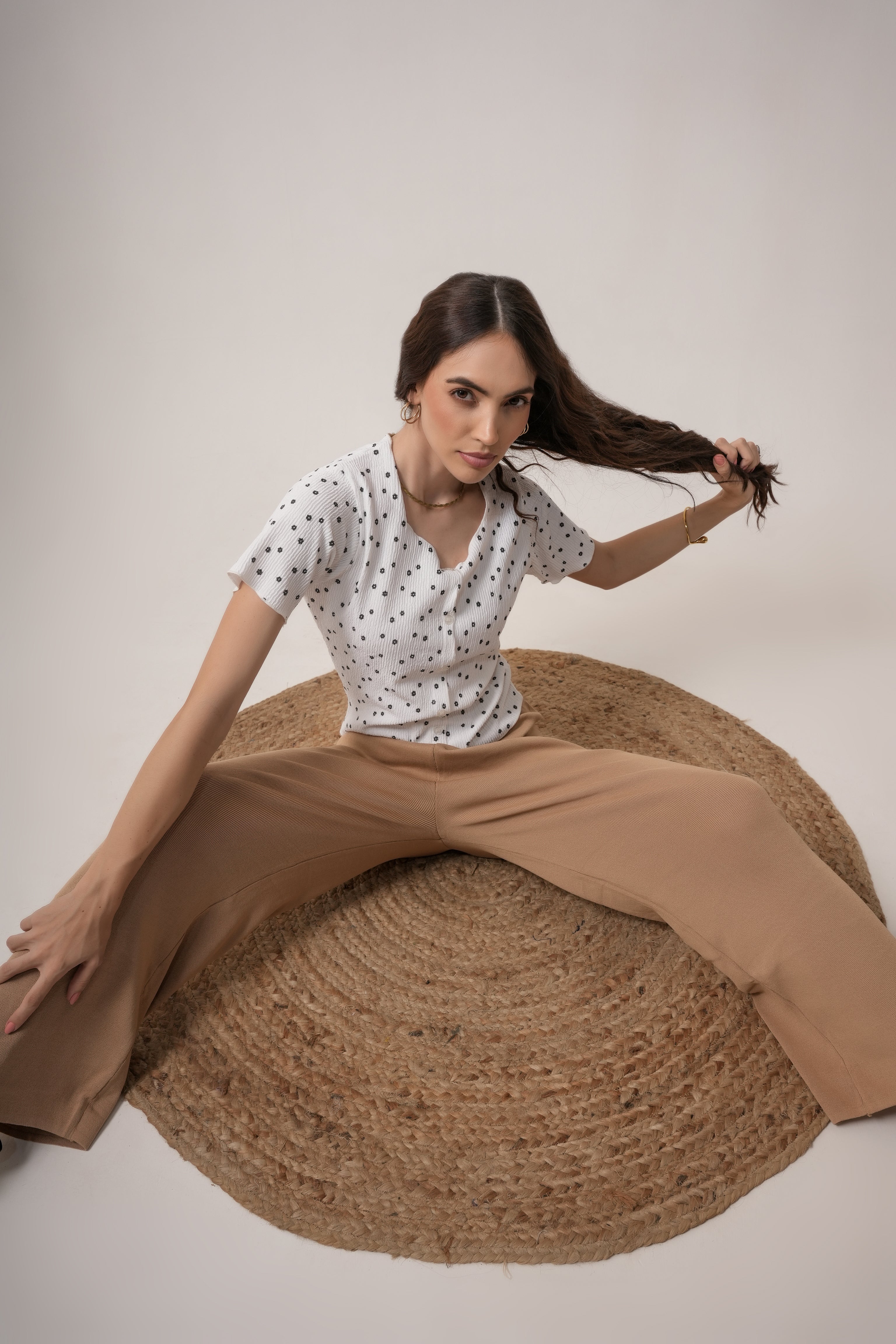 Clobug Women Floral Print Round Neck Short Sleeve Regular Top