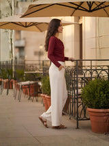 Clobug Women Solid Net Full Sleeve Cowl Neck Crop Top