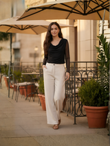 Clobug Women Solid Net Full Sleeve Cowl Neck Crop Top