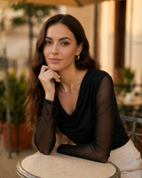 Clobug Women Solid Net Full Sleeve Cowl Neck Crop Top