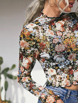 Clobug Women Multicolor Net Full Sleeve High Neck Regular Crop Top