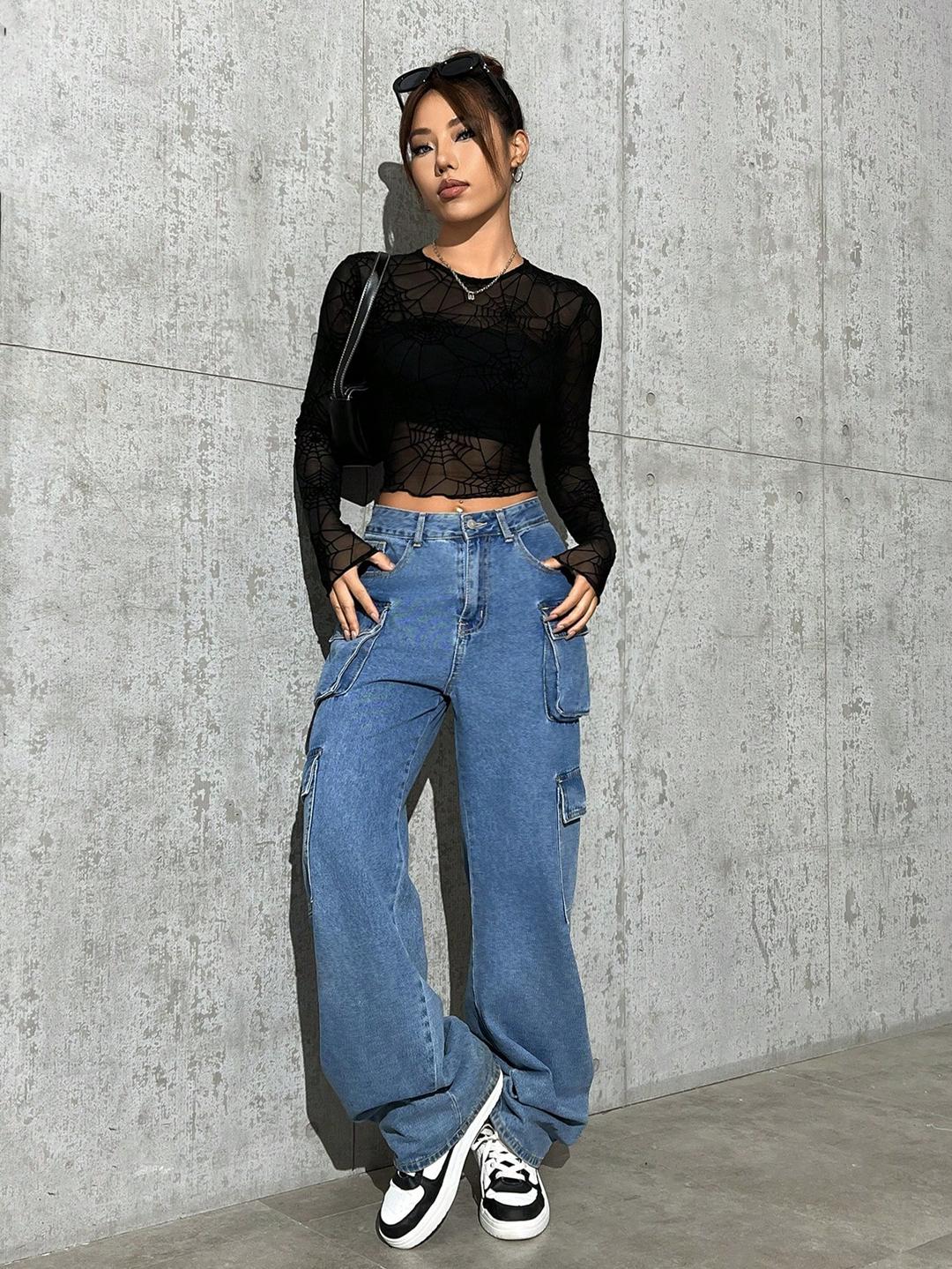 Clobug Women Black Net Full Sleeve High Neck Fitted Top