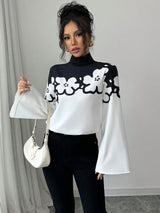 Clobug Women Colorblock Solid Full Sleeve High Neck Regular Top