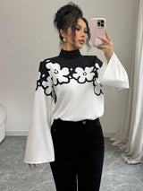 Clobug Women Colorblock Solid Full Sleeve High Neck Regular Top