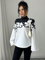 Clobug Women Colorblock Solid Full Sleeve High Neck Regular Top