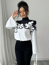 Clobug Women Colorblock Solid Full Sleeve High Neck Regular Top