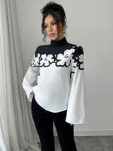 Clobug Women Colorblock Solid Full Sleeve High Neck Regular Top