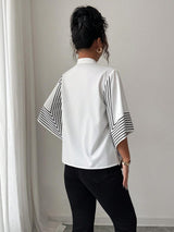 Clobug Women Striped Print Half Sleeve High Neck Regular Top
