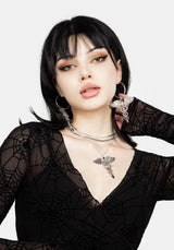 Clobug Women Black Net Full Sleeve V Neck Fitted Top