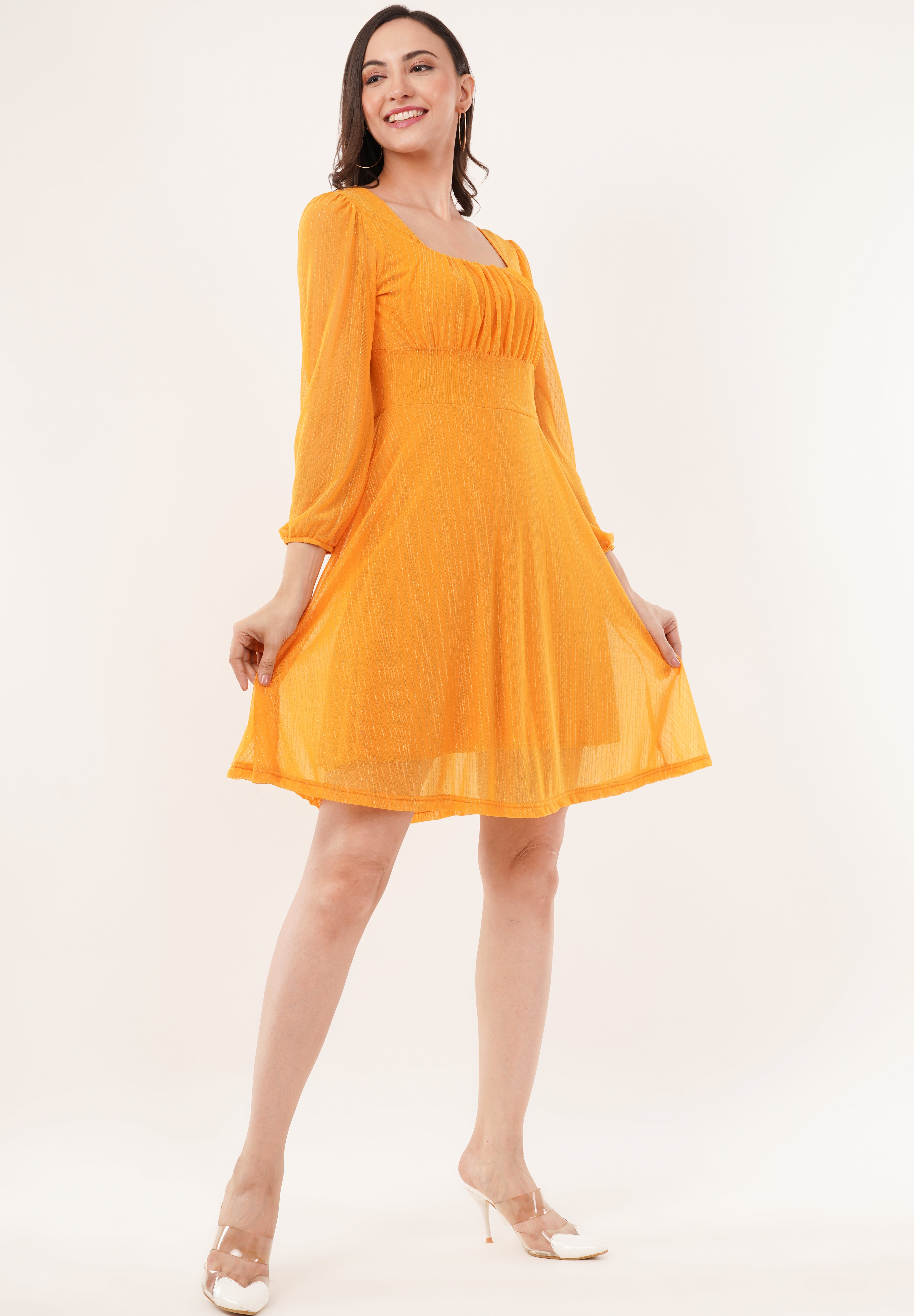 Clobug Women Solid Full Sleeve Fit and Flare Dress