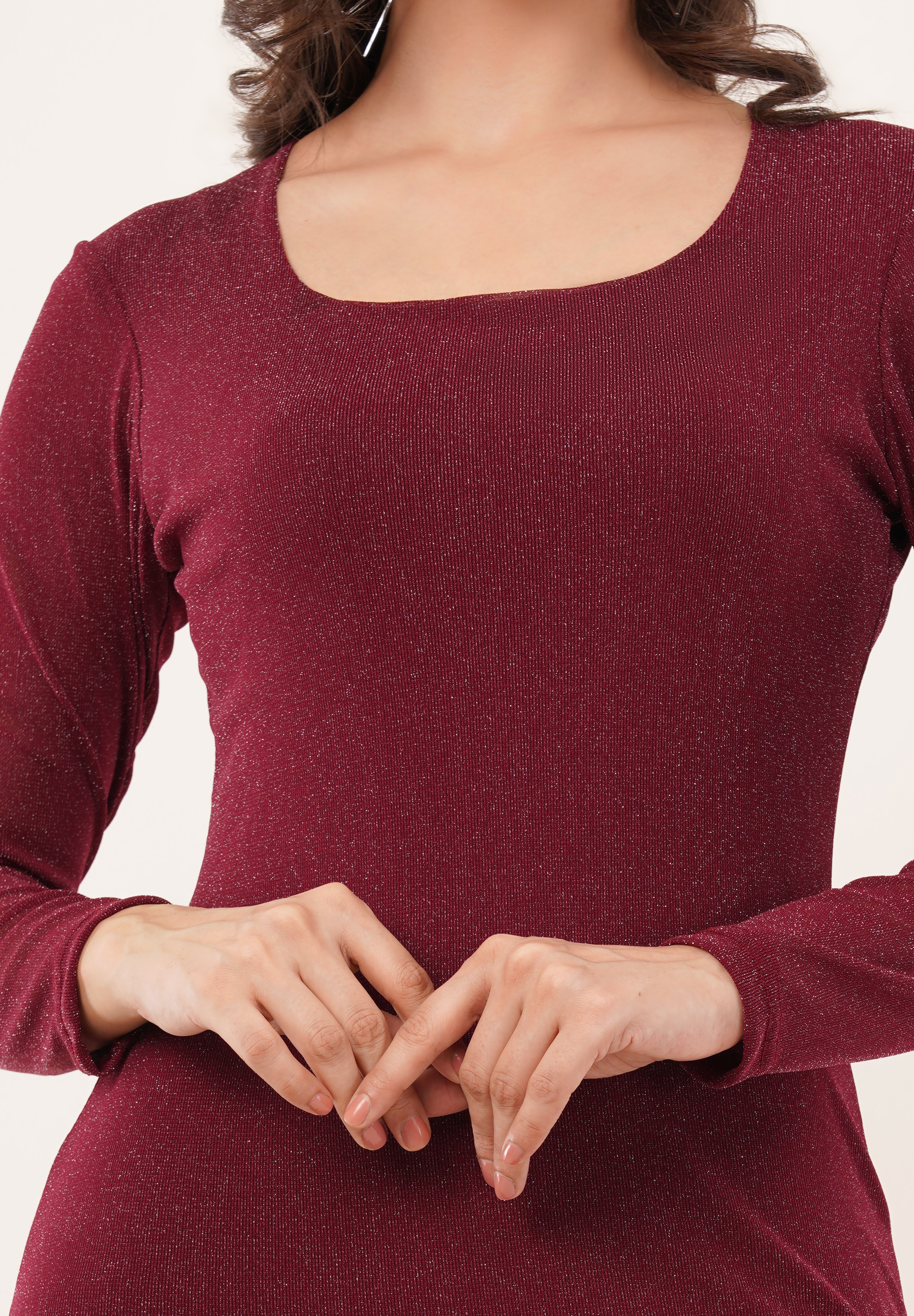 Clobug Women Solid Full Sleeve Bodycon Maroon Dress