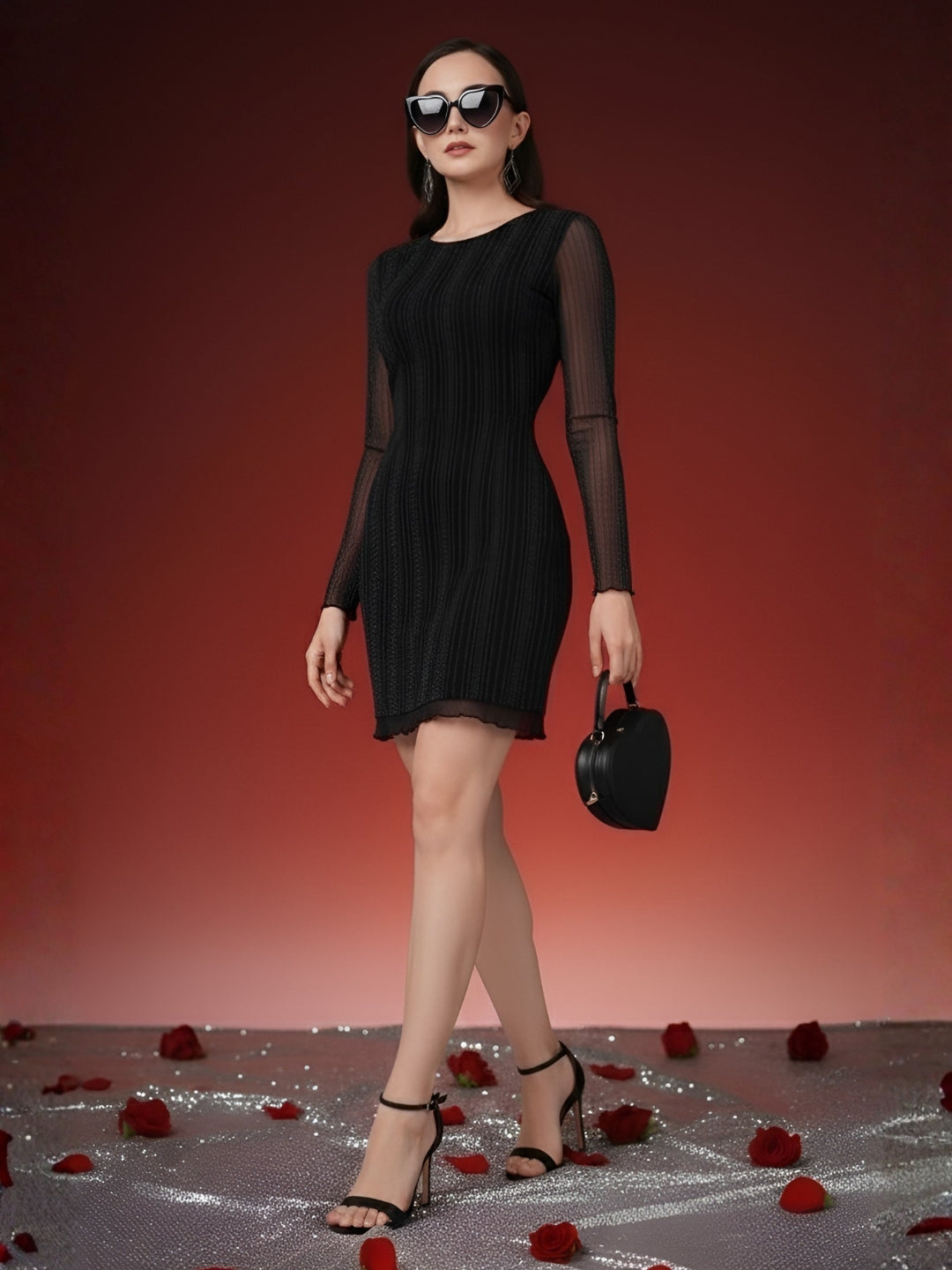 Clobug Women Solid Full Sleeve Bodycon Black Dress