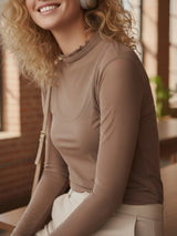 Clobug Women Full Sleeve High Neck Mesh Crop Top