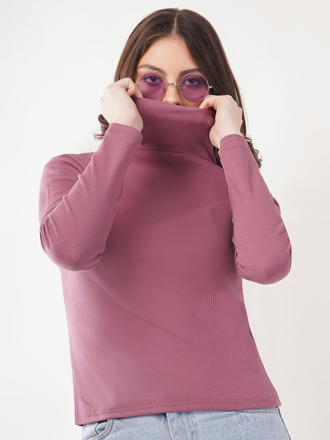 Clobug Women Cotton Blend High Neck Regular Full Sleeve Top