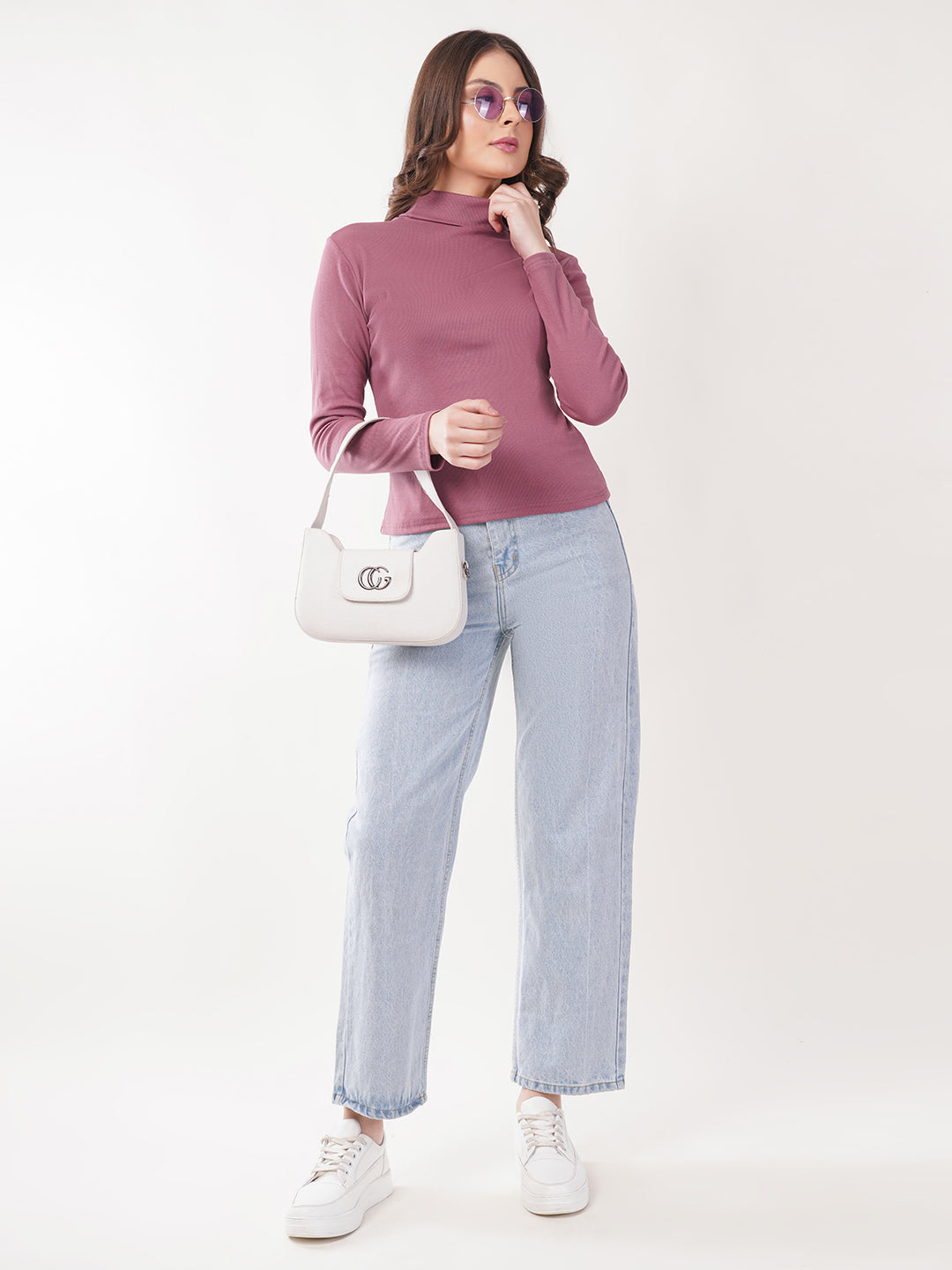 Clobug Women Cotton Blend High Neck Regular Full Sleeve Top