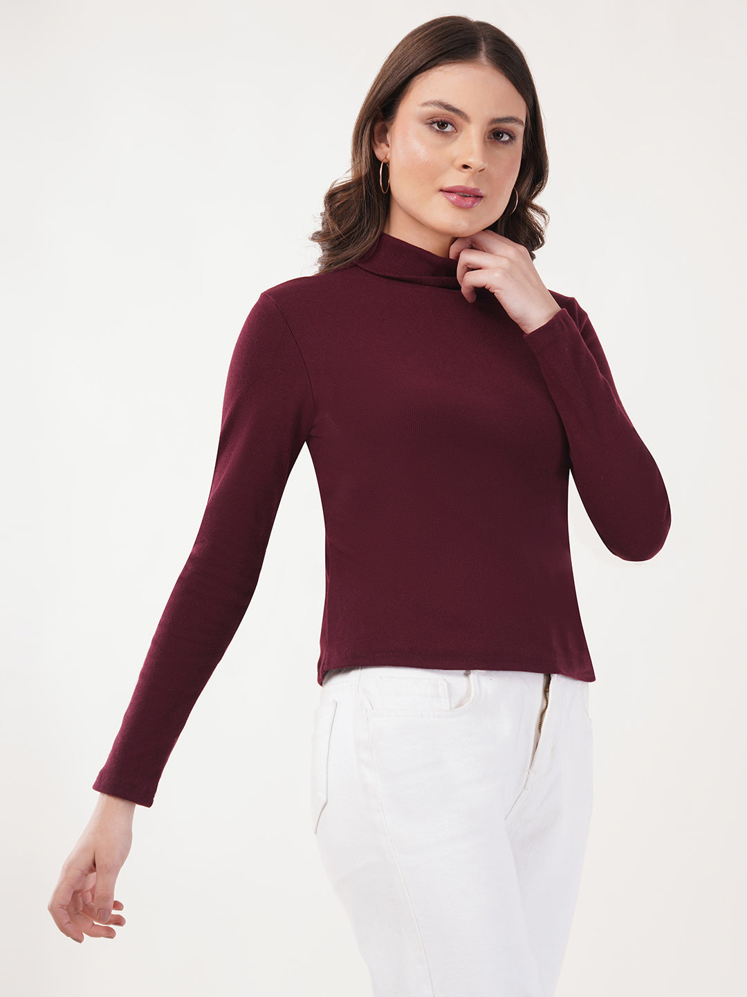 Clobug Women Cotton Blend High Neck Regular Full Sleeve Top