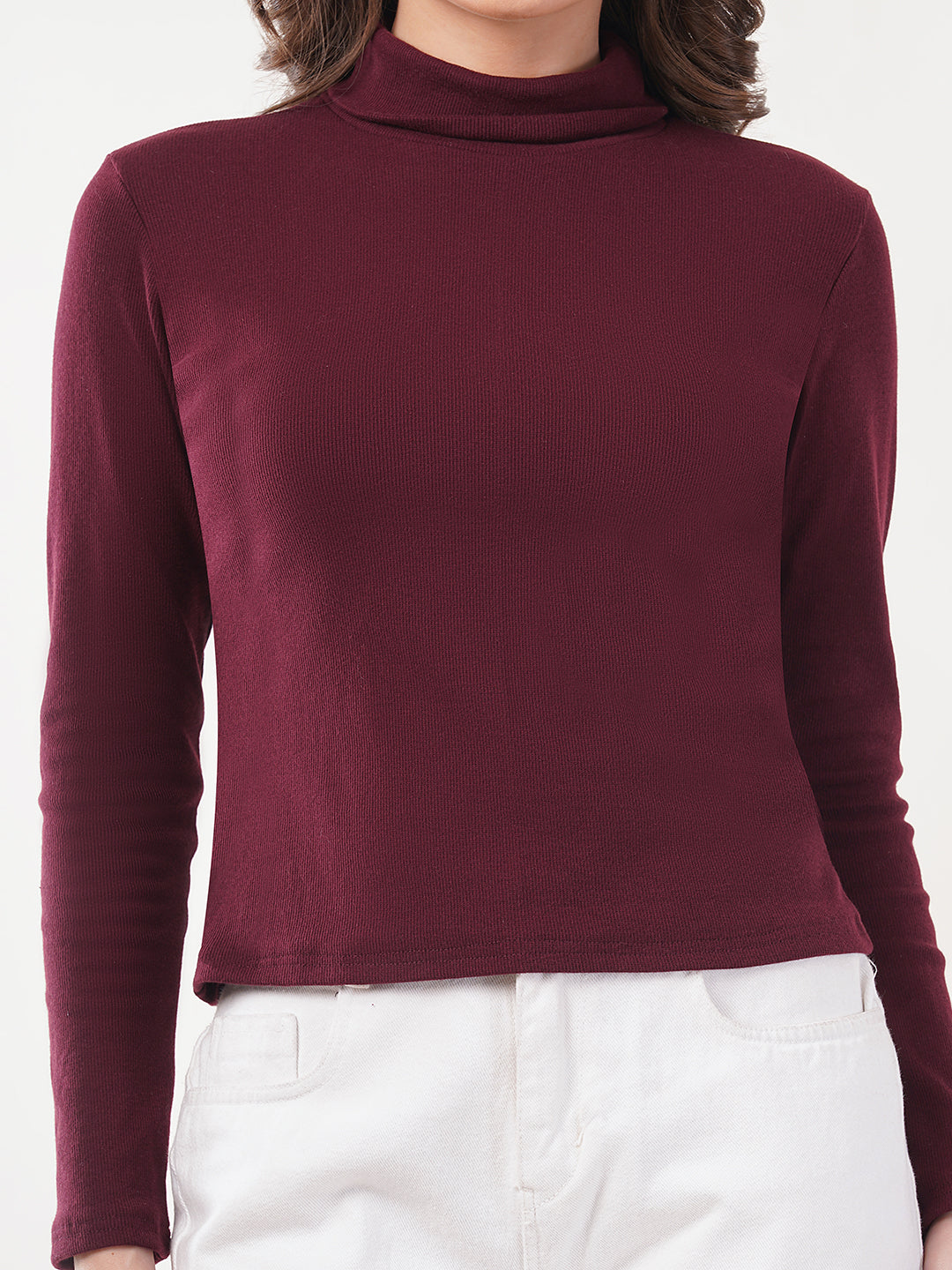 Clobug Women Cotton Blend High Neck Regular Full Sleeve Top