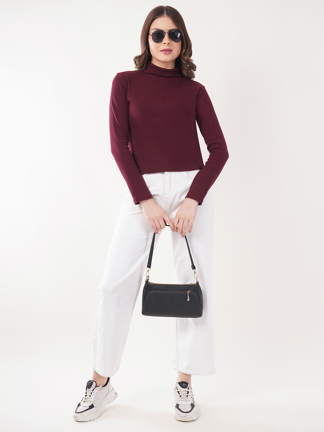 Clobug Women Cotton Blend High Neck Regular Full Sleeve Top