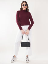 Clobug Women Cotton Blend High Neck Regular Full Sleeve Top