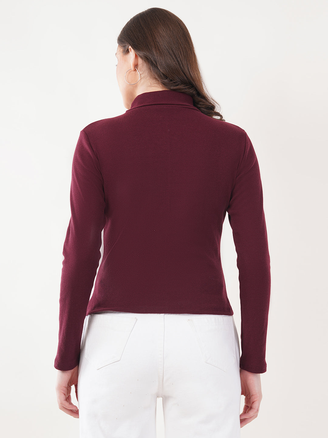 Clobug Women Cotton Blend High Neck Regular Full Sleeve Top