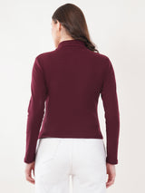 Clobug Women Cotton Blend High Neck Regular Full Sleeve Top