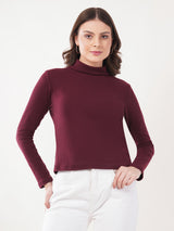 Clobug Women Cotton Blend High Neck Regular Full Sleeve Top