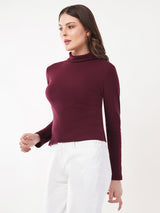 Clobug Women Cotton Blend High Neck Regular Full Sleeve Top