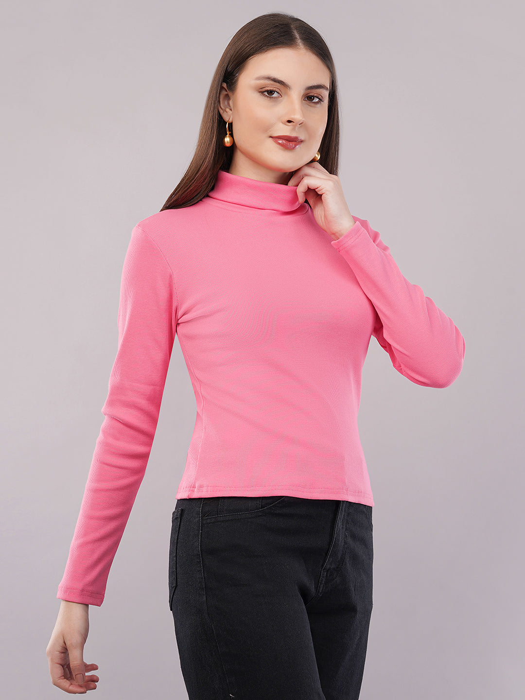 Clobug Women Cotton Blend High Neck Regular Full Sleeve Top