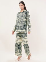 Clobug Women Printed Full Sleeve Crepe Shirt & Pant Co-ord Set
