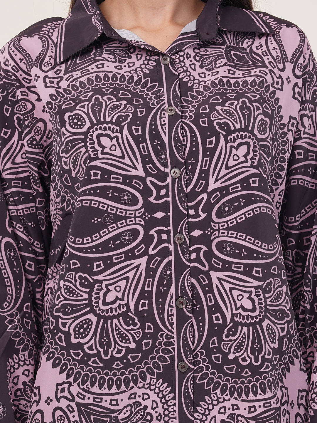 Clobug Women Printed Full Sleeve Crepe Shirt & Pant Co-ord Set