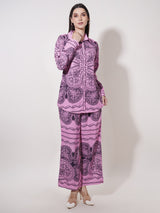 Clobug Women Printed Full Sleeve Crepe Shirt & Pant Co-ord Set