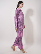 Clobug Women Printed Full Sleeve Crepe Shirt & Pant Co-ord Set