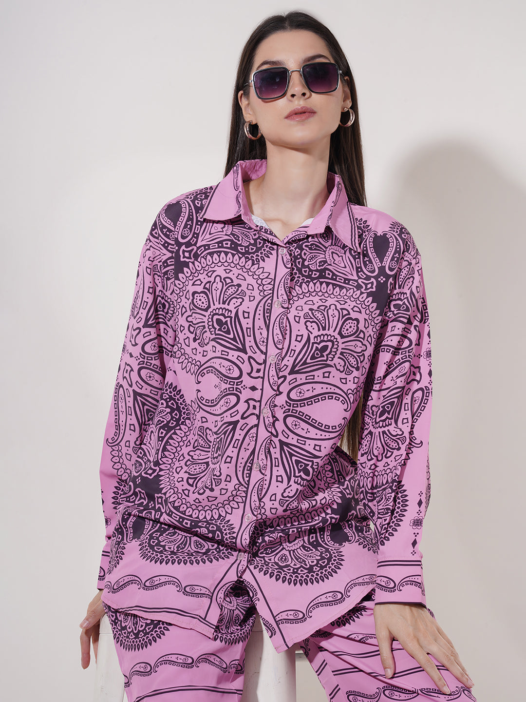 Clobug Women Printed Full Sleeve Crepe Shirt & Pant Co-ord Set