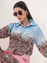 Clobug Women Printed Full Sleeve Crepe Shirt & Pant Co-ord Set