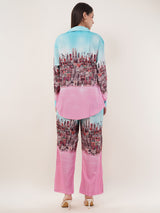 Clobug Women Printed Full Sleeve Crepe Shirt & Pant Co-ord Set