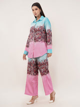 Clobug Women Printed Full Sleeve Crepe Shirt & Pant Co-ord Set