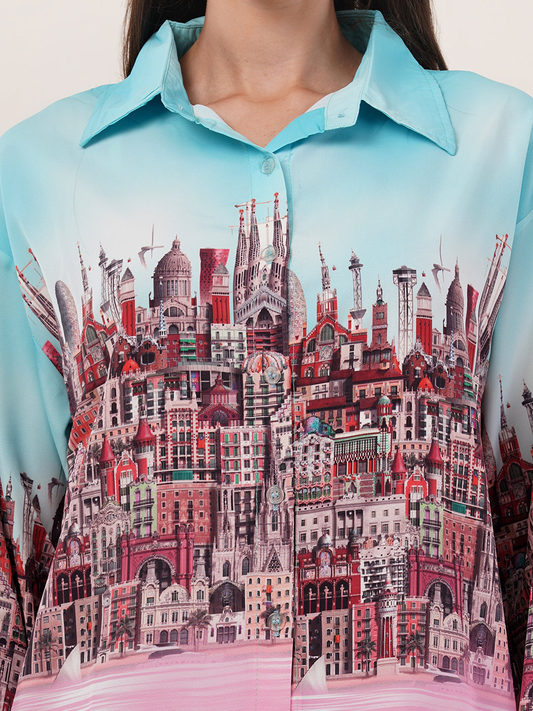 Clobug Women Printed Full Sleeve Crepe Shirt & Pant Co-ord Set