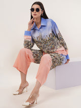 Clobug Women Printed Full Sleeve Crepe Shirt & Pant Co-ord Set