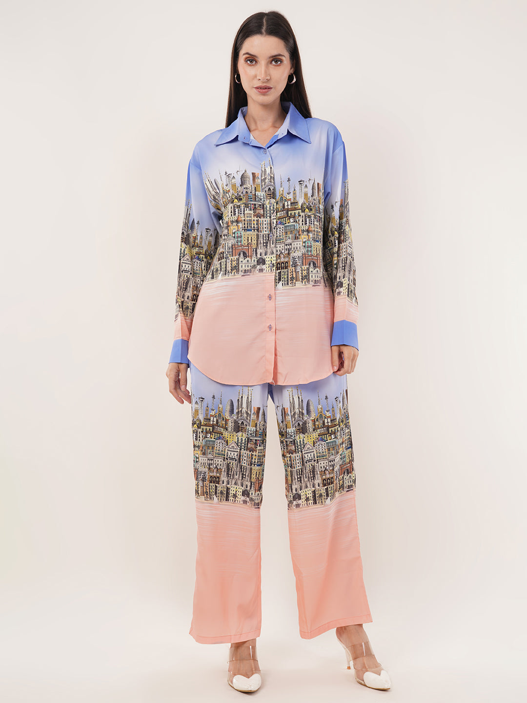 Clobug Women Printed Full Sleeve Crepe Shirt & Pant Co-ord Set