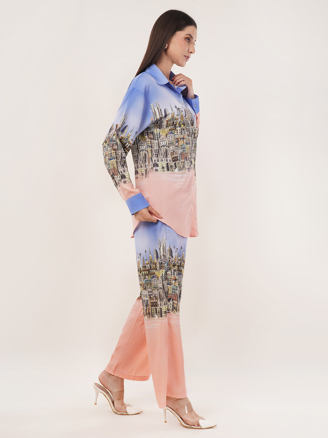 Clobug Women Printed Full Sleeve Crepe Shirt & Pant Co-ord Set