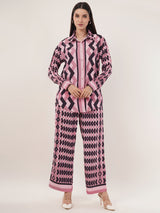 Clobug Women Printed Full Sleeve Crepe Shirt & Pant Co-ord Set