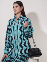 Clobug Women Printed Full Sleeve Crepe Shirt & Pant Co-ord Set