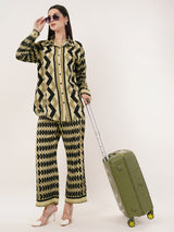 Clobug Women Printed Full Sleeve Crepe Shirt & Pant Co-ord Set